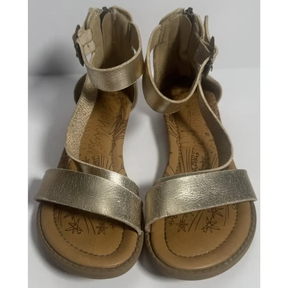 Blowfish Malibu Girls Gold Metallic Ankle Strap Sandals Size 13 Zip Back